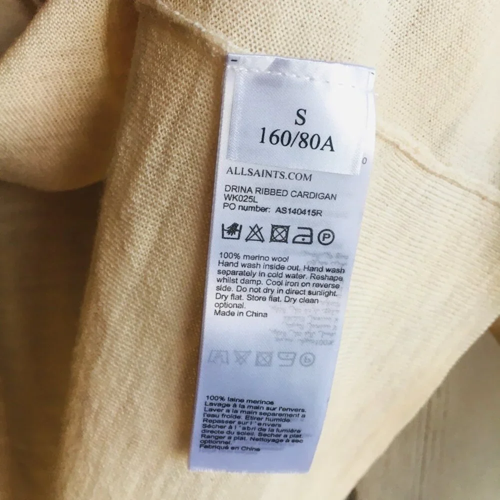 NWOT All Saints Drina Merino Wool Cardigan Asymmetrical Ribbed Sleeves S - Picture 8 of 16